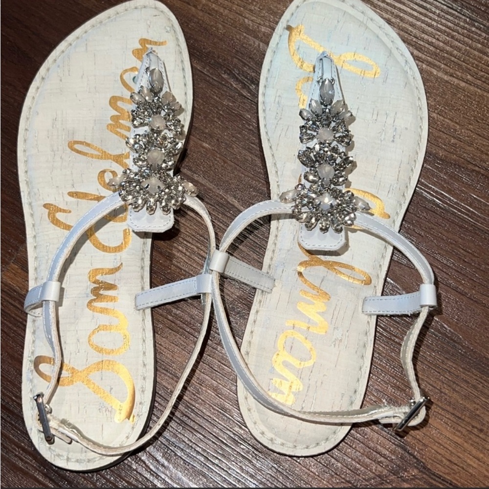 Sam Edelman Crystal Embellished Grayson Thong Sandals Bone Size 7!